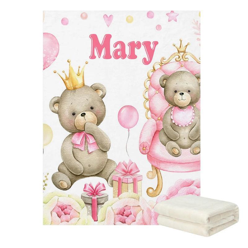 Personalized Teddy Bear Blanket – Soft Fleece Custom Name Gift-Diaper Reusable