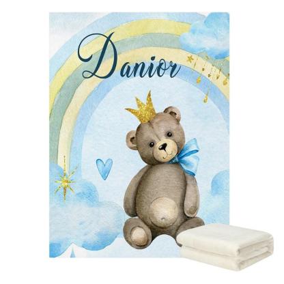 Personalized Teddy Bear Blanket – Soft Fleece Custom Name Gift-Diaper Reusable