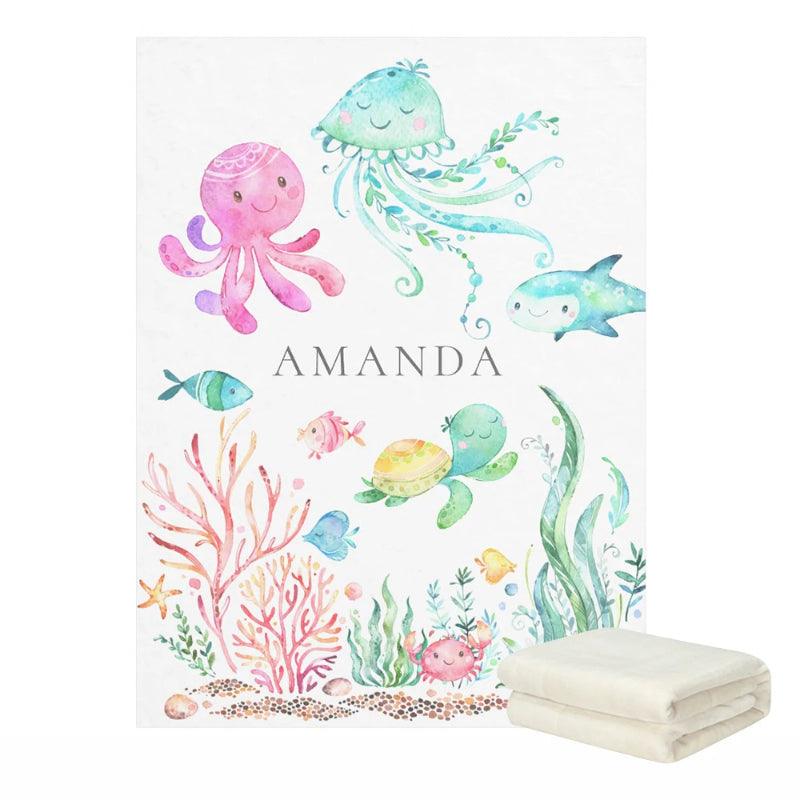 Underwater Baby Blanket – Personalized Sea Life Fleece for Kids-Diaper Reusable