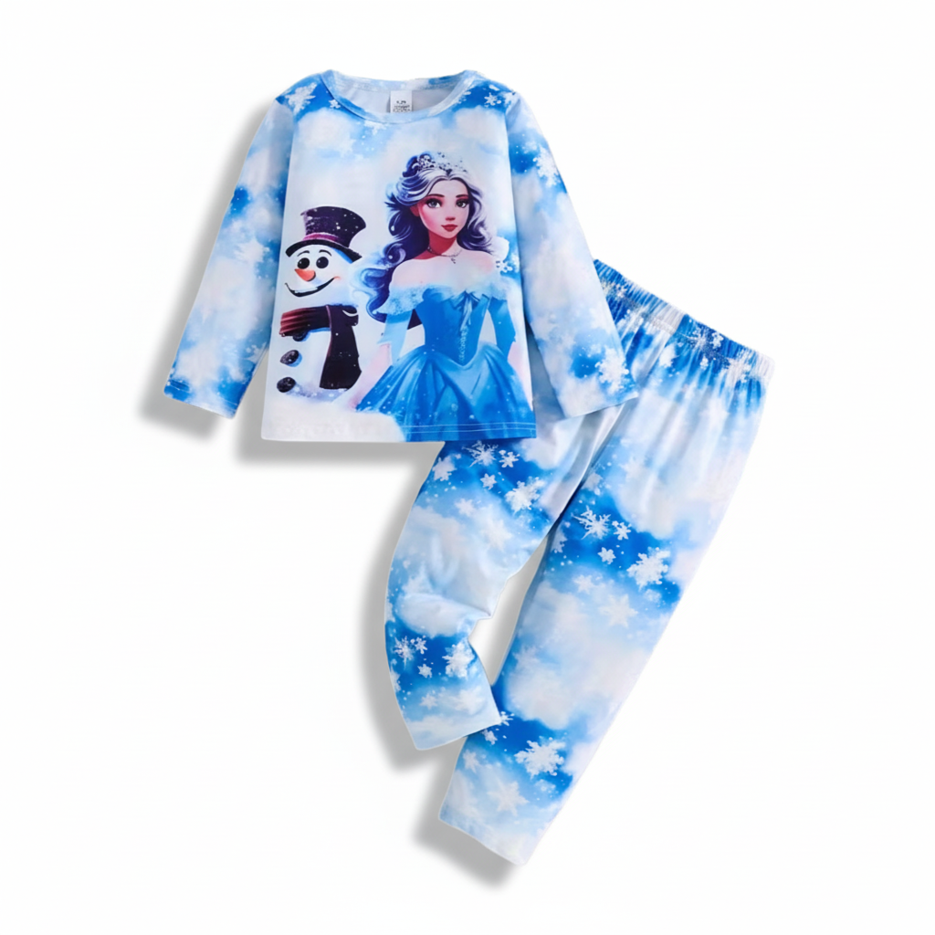 Princess Snowman Printed Kids Pajama Set
