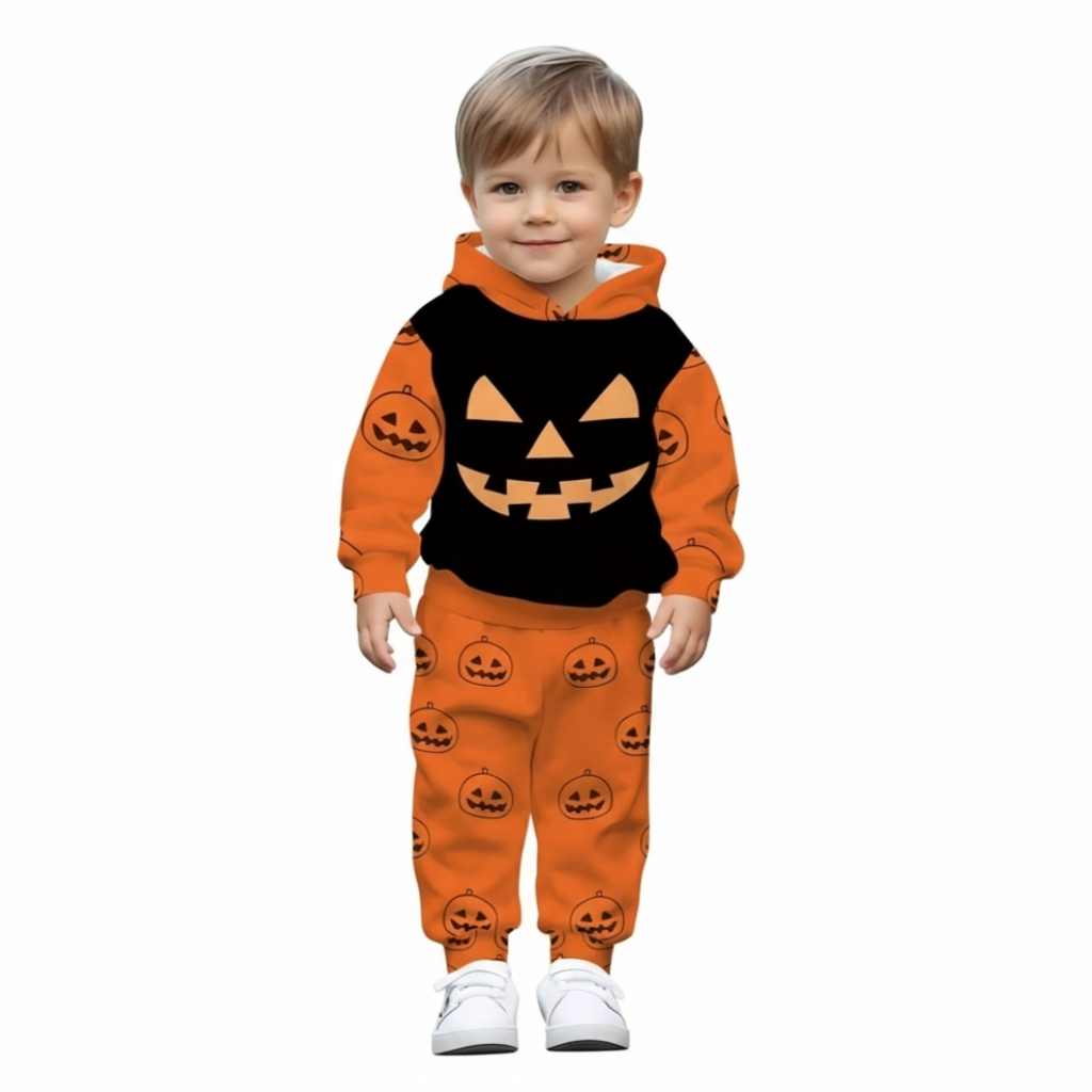 Pumpkin Print Hoodie And Pants Set