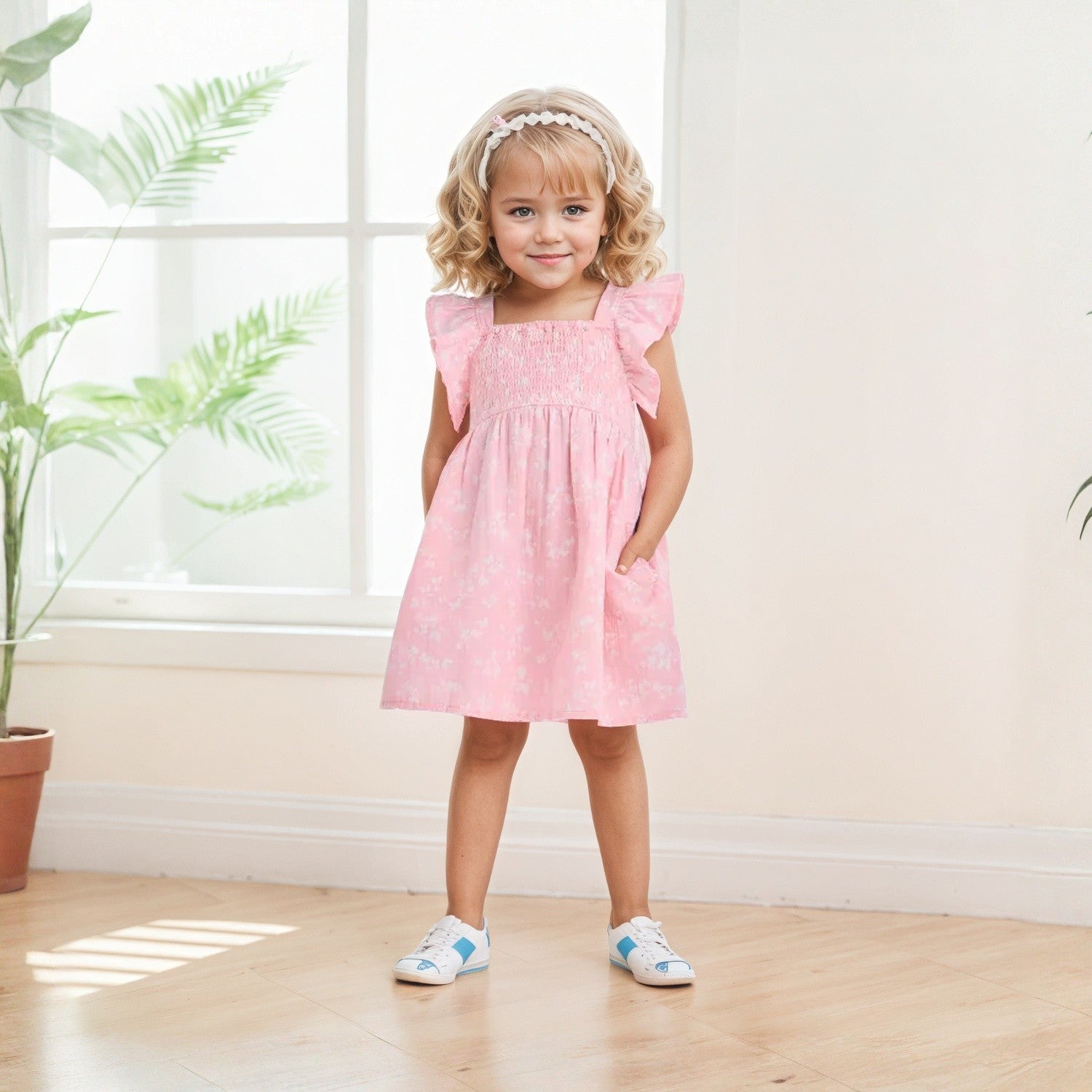 Toddler Girls' Smocked Gauze Dress-Diaper Reusable