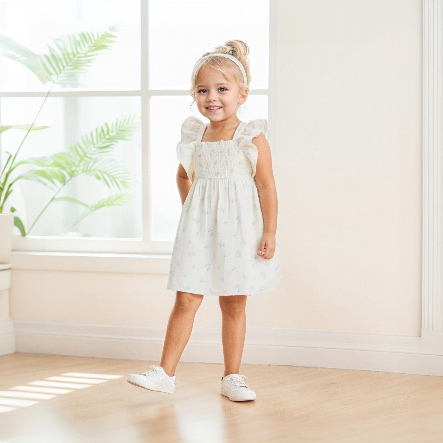 Toddler Girls' Smocked Gauze Dress-Diaper Reusable