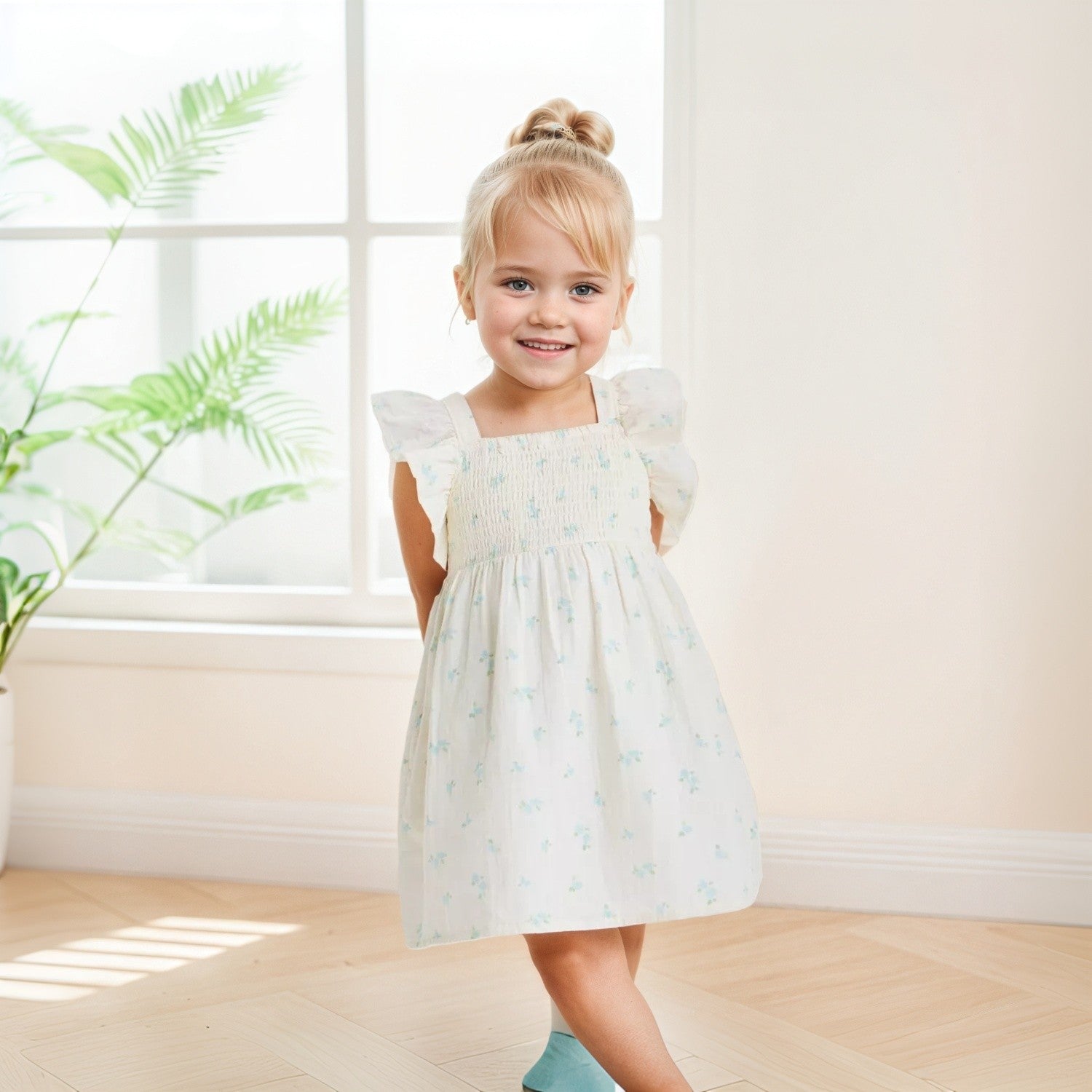Toddler Girls' Smocked Gauze Dress-Diaper Reusable