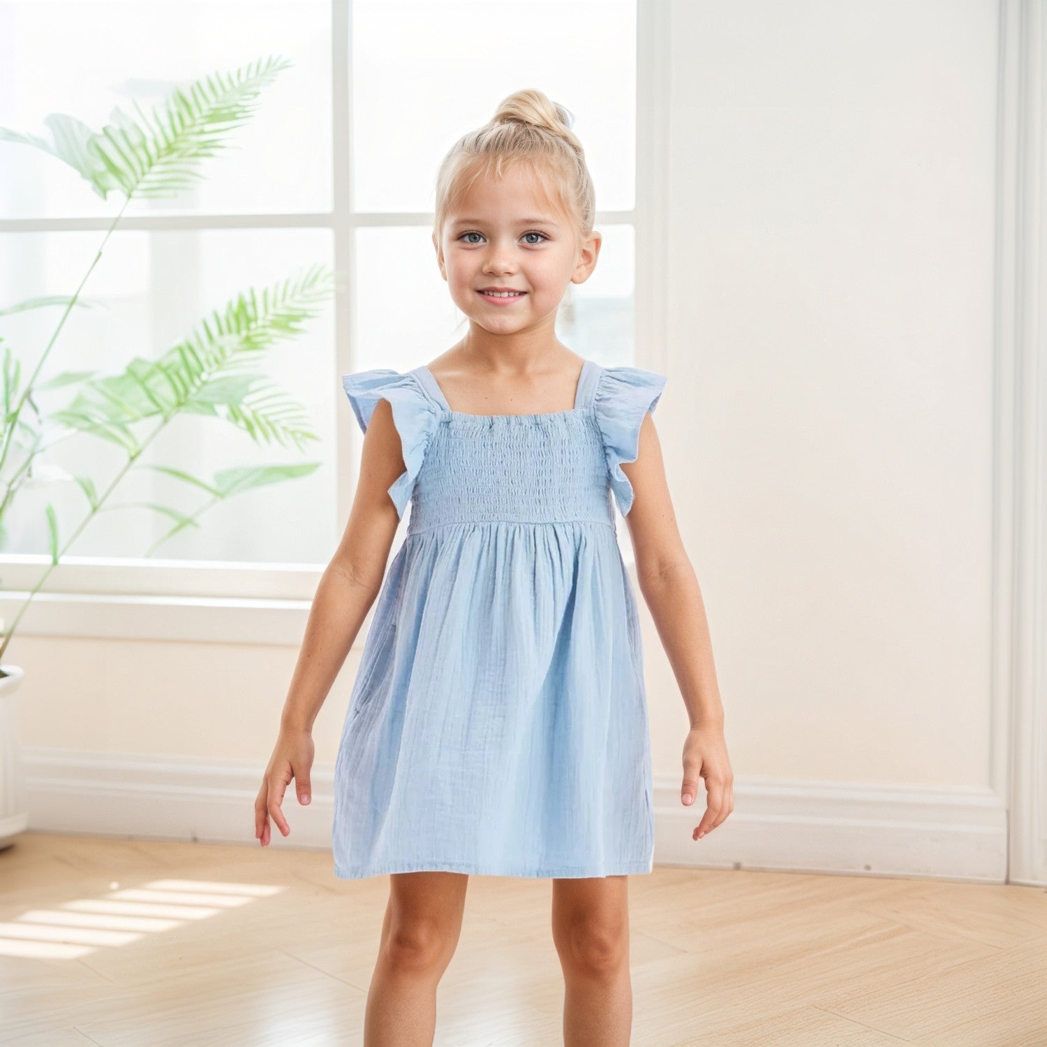 Toddler Girls' Smocked Gauze Dress-Diaper Reusable