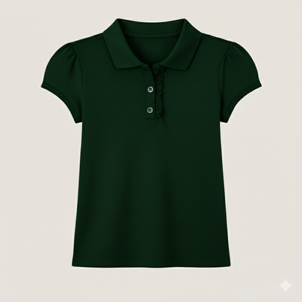 Short Sleeve Ruffle Pique Polo For Girls