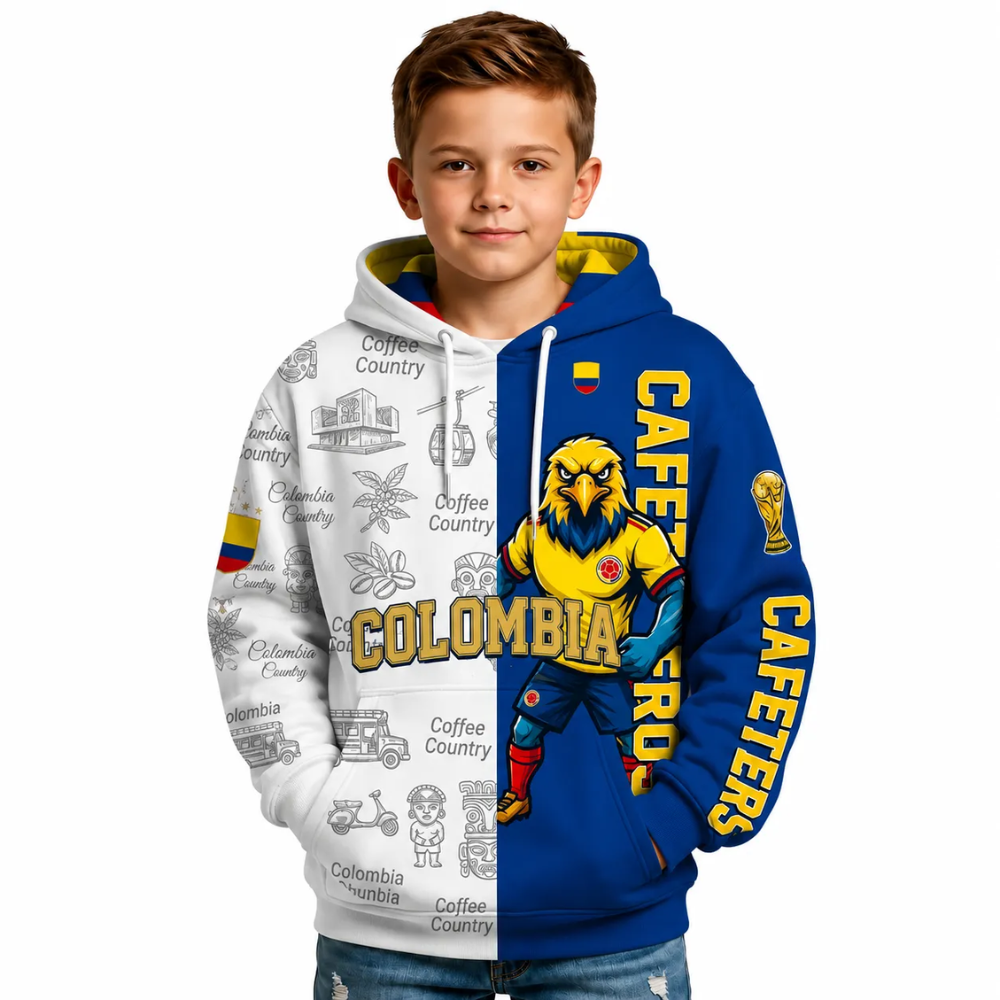 Colombia Football Themed All Over Printed Hoodie For Kids