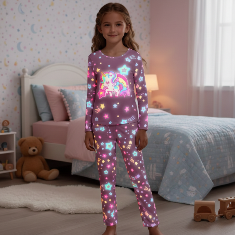 Unicorn Print Long Sleeve Pajama Set For Girls