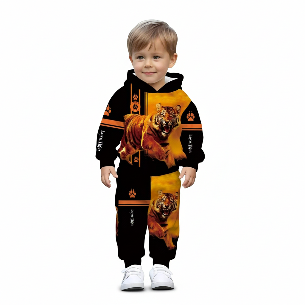 Tiger Print Onesie Jumpsuit With Matching Pants For Boys And Girls