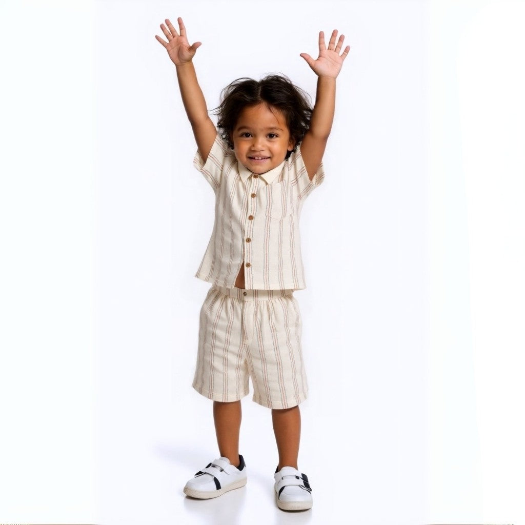 Baby Boys Gauze Slub T-Shirt And Shorts Set-Diaper Reusable