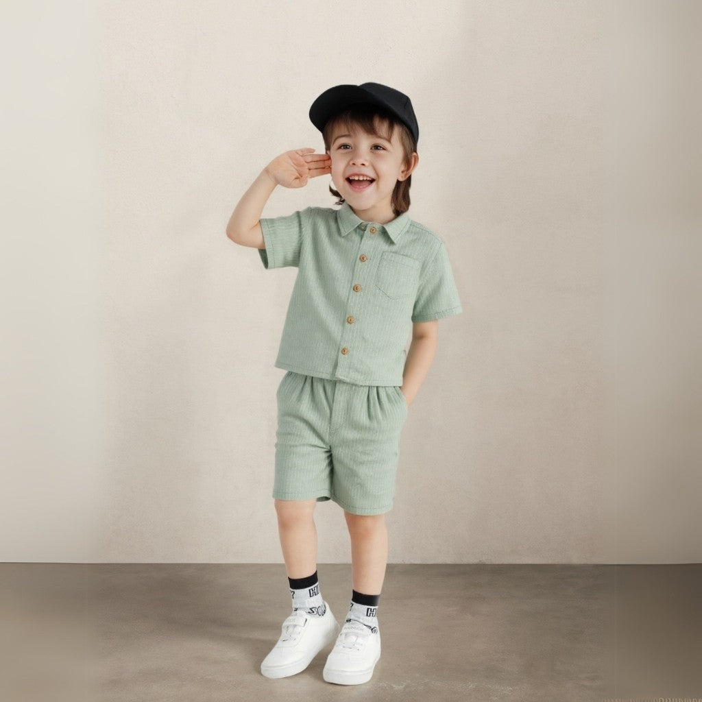 Baby Boys Gauze Slub T-Shirt And Shorts Set-Diaper Reusable