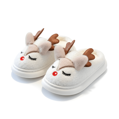 Reindeer Plush Slip On Slippers For Kids With Cozy Winter Design