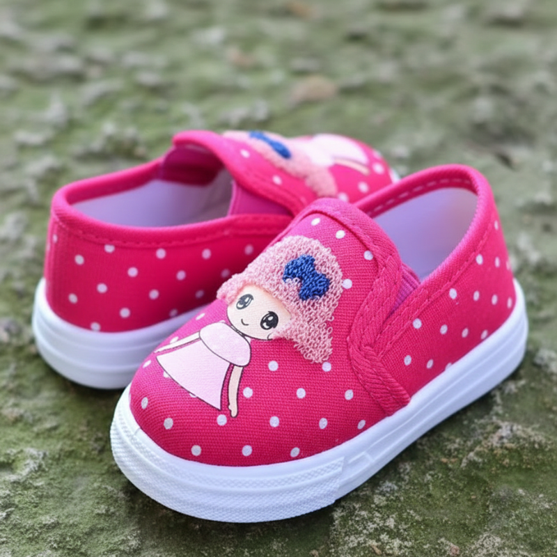 Polka Dot Canvas Slip On Sneakers For Toddler Girls