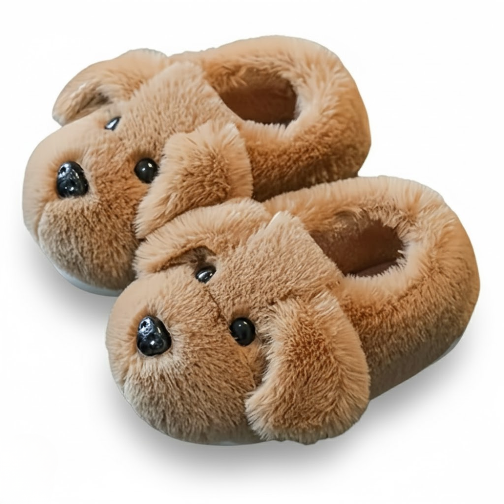 Soft Dog Plush Slip On Slippers For Kids With Warm Winter Design