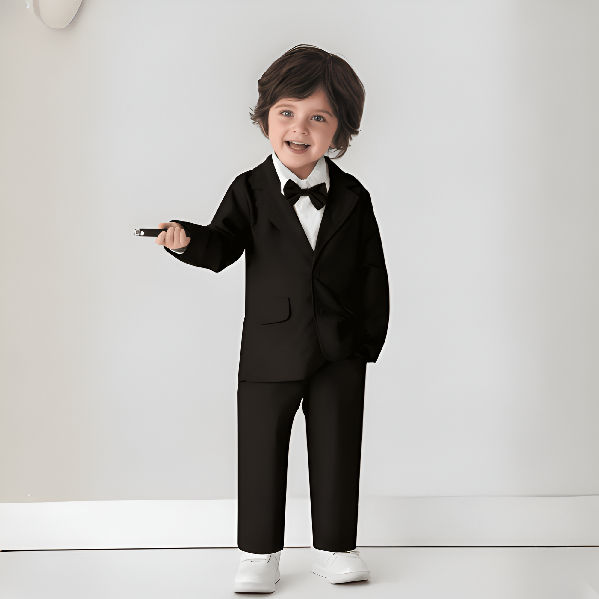 Two Piece Formal Suit And Pants Set With Bow Tie For Baby Boys