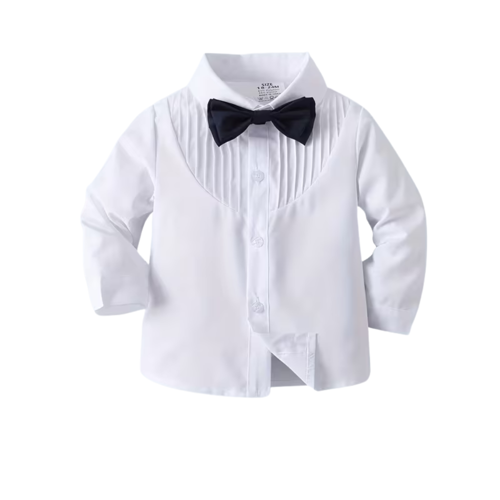 2 Piece Of Gentleman Outfit With Bow Tie Shirt And Suspender Pants Set For Baby Boys