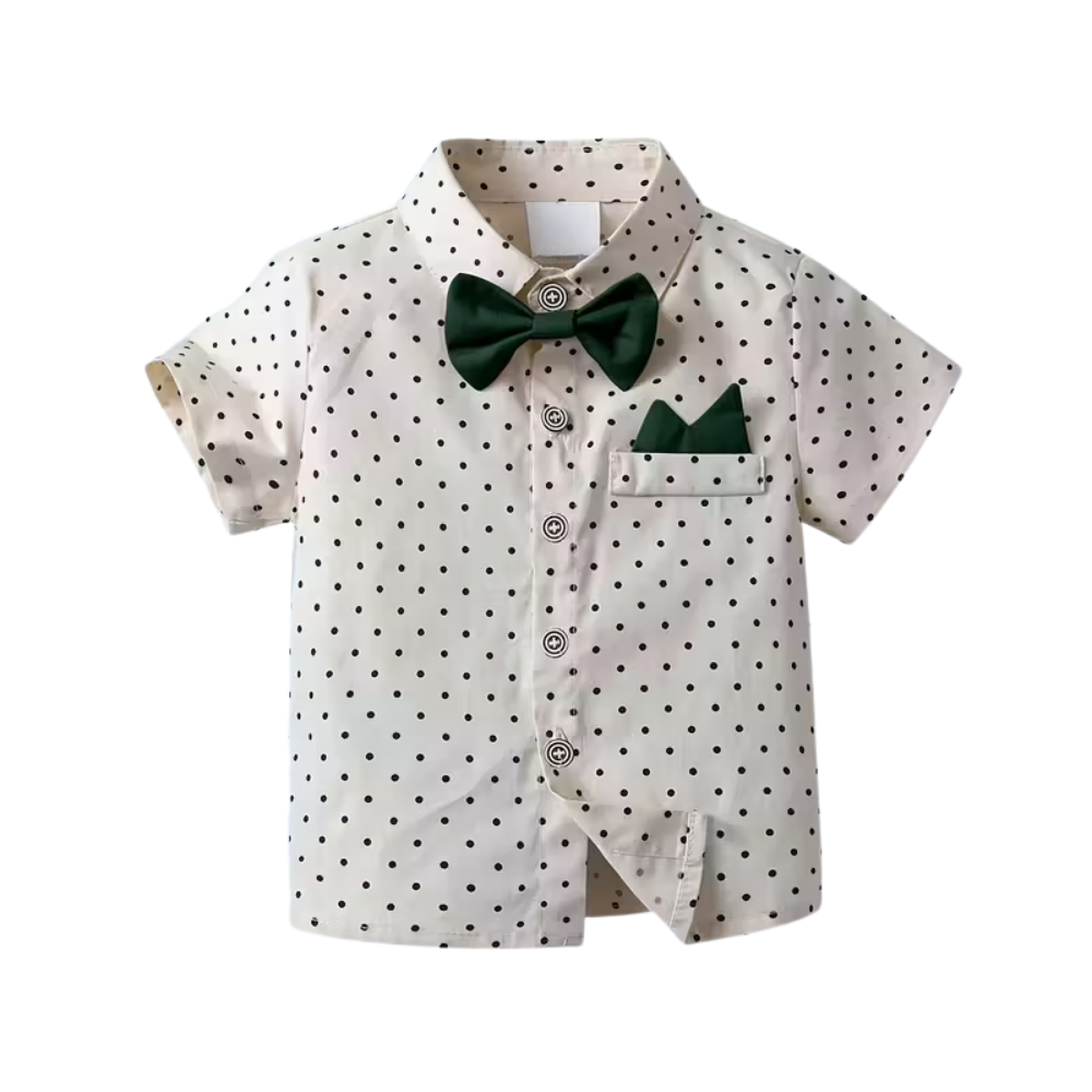 Short Sleeved Collared Shirt With Bow Tie And Shorts 2 Piece Set For Boys