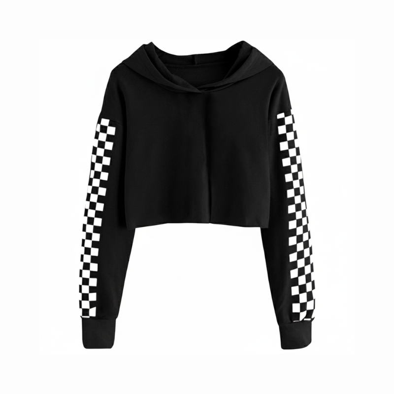 Girls Plaid Long Sleeve Crop Top Hoodies Sweatshirts