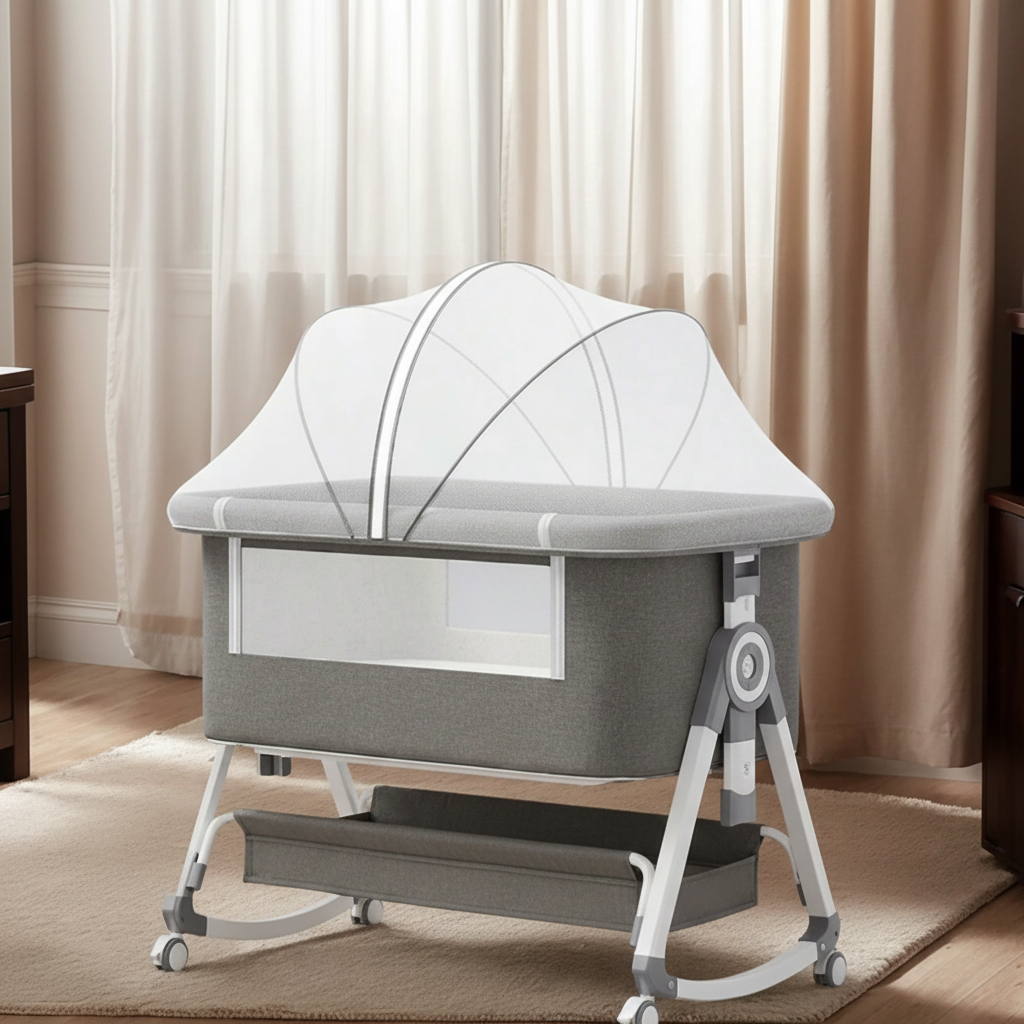 4 In 1 Baby Bassinet Bedside Sleeper With Functional Adjustable Height Crib