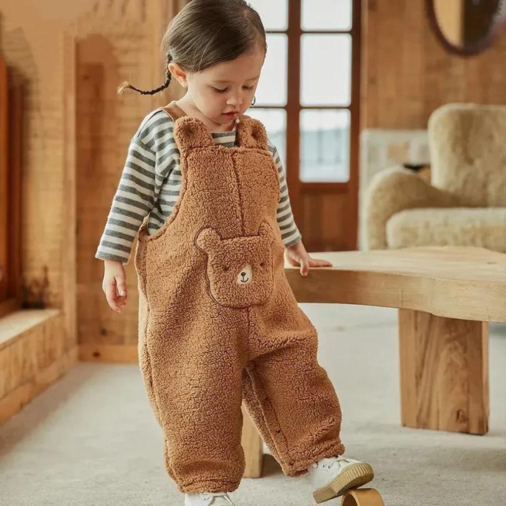 Fuzzy Winter Overalls Jumpsuit-Diaper Reusable