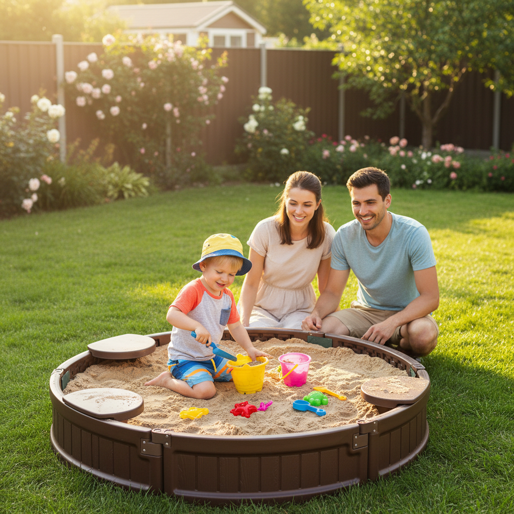 Wooden Sandbox With Built Corner Seat Cover Bottom For Kids