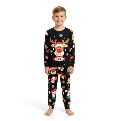 Christmas Reindeer And Snowman Print Long Sleeve Outfit Set
