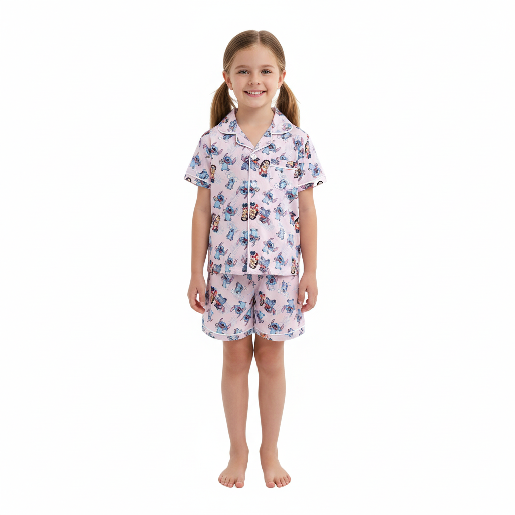 Character Print Kids Button Pajama Set