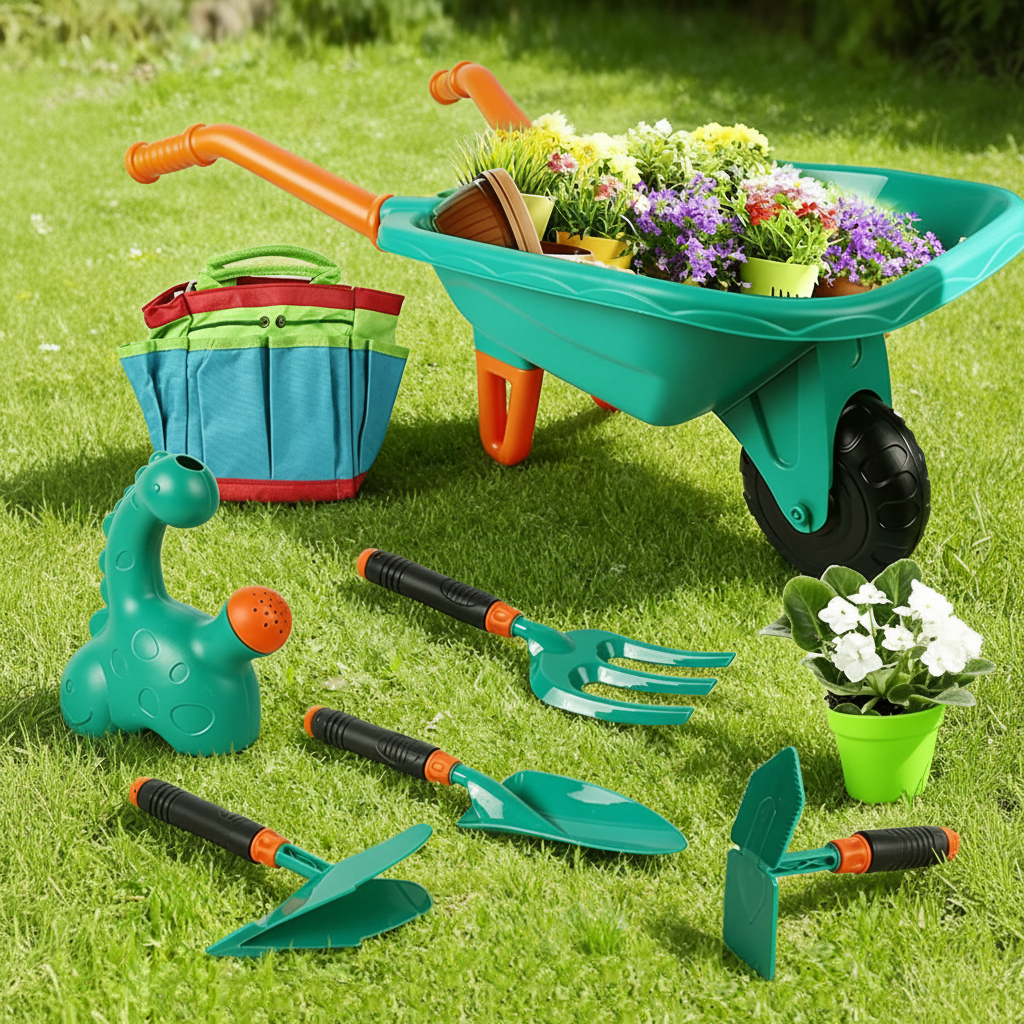 Outdoor Kids Gardening Set Wheelbarrow Planting Digging Tools