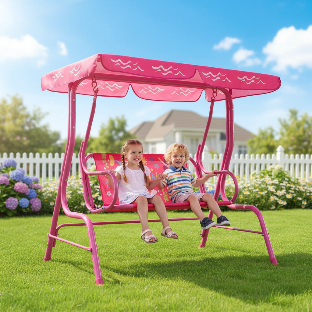 2-Seater Toddler Porch Swing With Adjustable Canopy