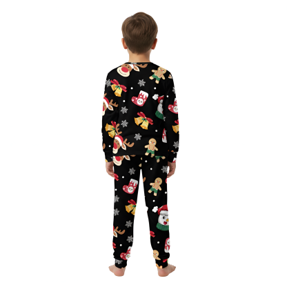 Christmas Reindeer And Snowman Print Long Sleeve Outfit Set