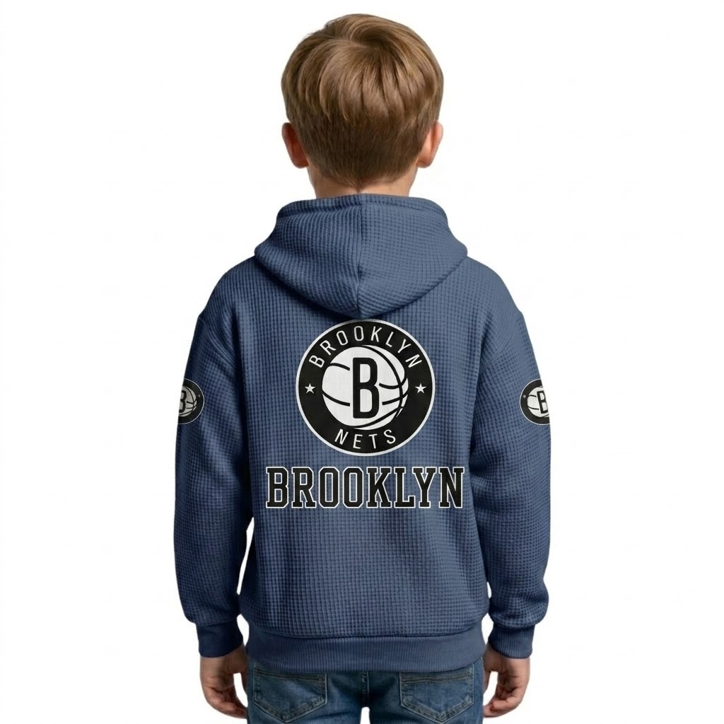 Brooklyn Nets EST 1967 Printed Waffle Quarter Zip Basketball Fan Hoodie For Kids