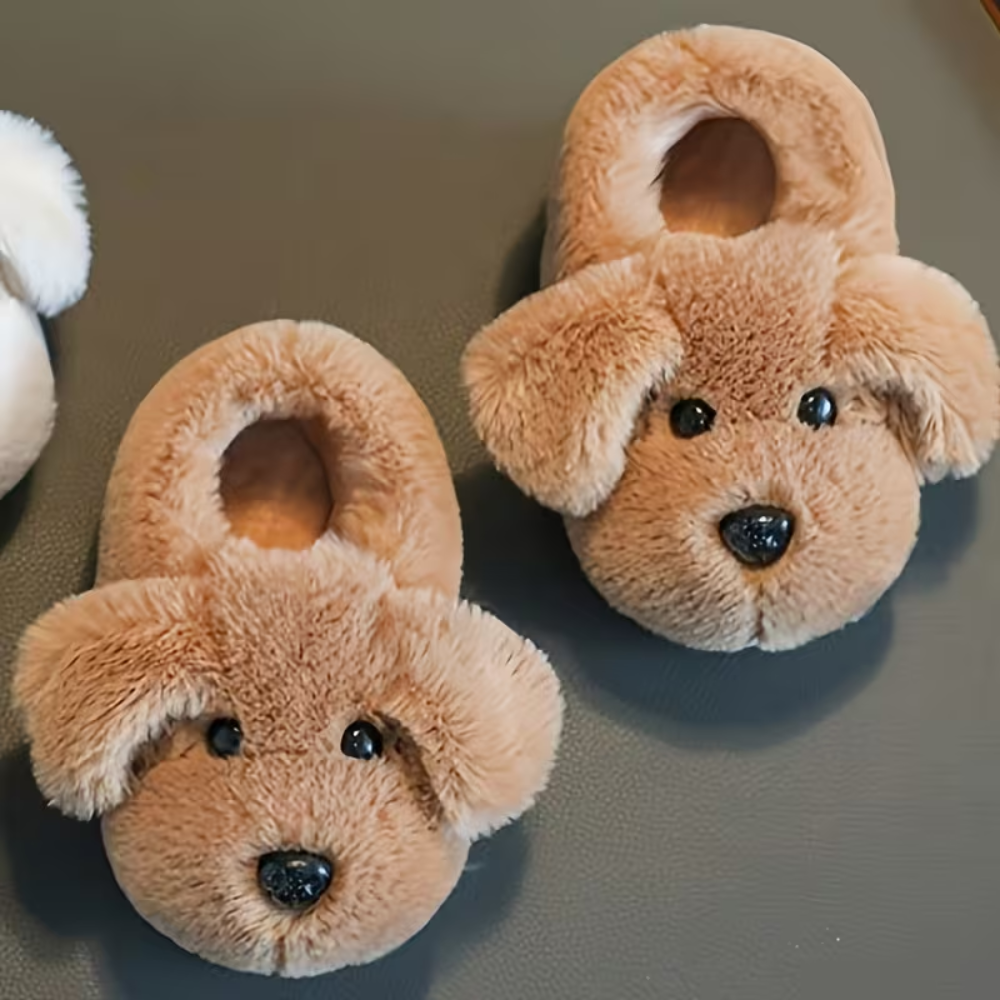 Soft Dog Plush Slip On Slippers For Kids With Warm Winter Design