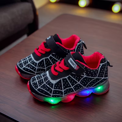 Flashing LED Sneakers With Mesh Spider Design For Kids