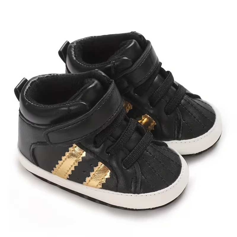 Non Slip Striped Design Sneakers With Adjustable Buckle Closure