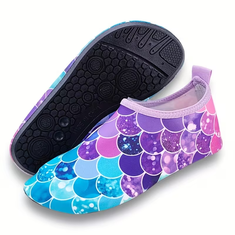 Fish Scale Print Casual Slip On Water Shoes For Kids