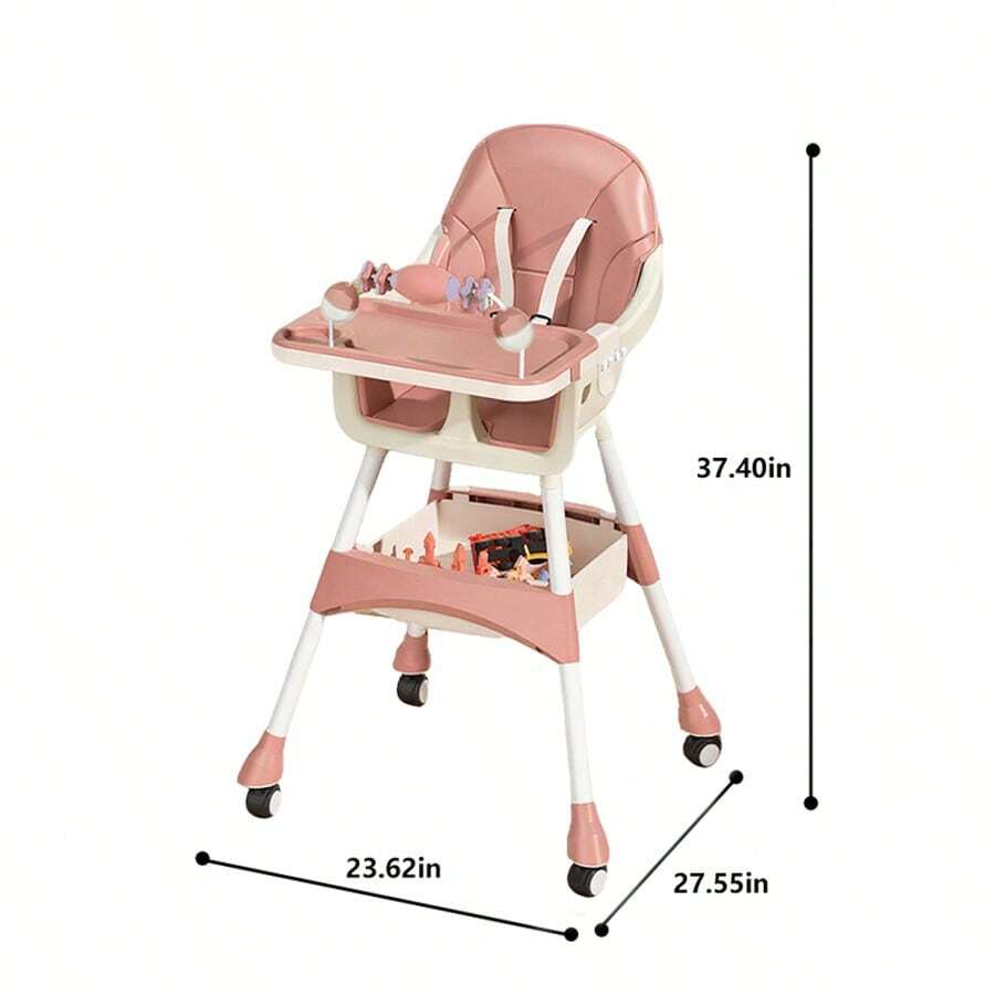Virplik High Chair For Babies And Toddlers, Portable Multi-Functional Feeding Chair With Lock Wheels, Easy Clean Design, Comfortable Seat & Toy Storage Basket - Pink - View 5