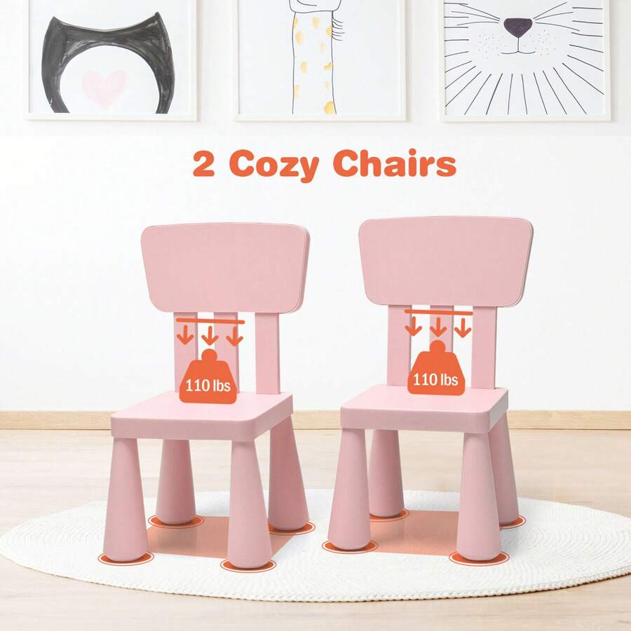 Homasis Kids Table & 2 Chairs Set Toddler Activity Play Dining Study Desk Baby Gift - Pink - View 7