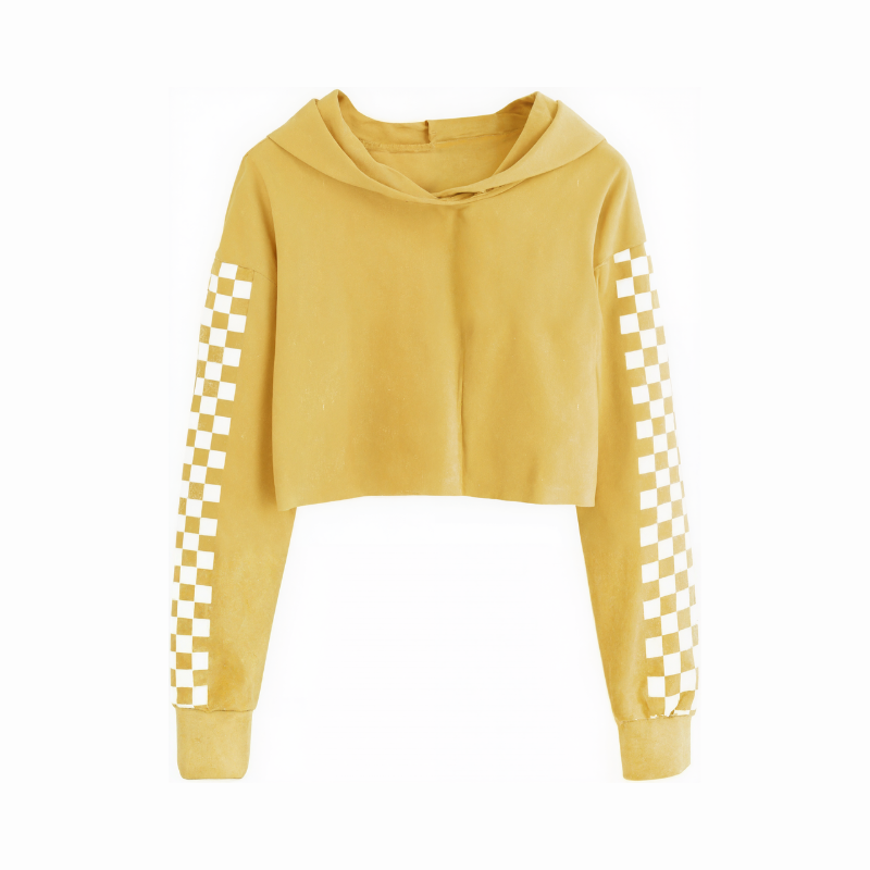 Girls Plaid Long Sleeve Crop Top Hoodies Sweatshirts