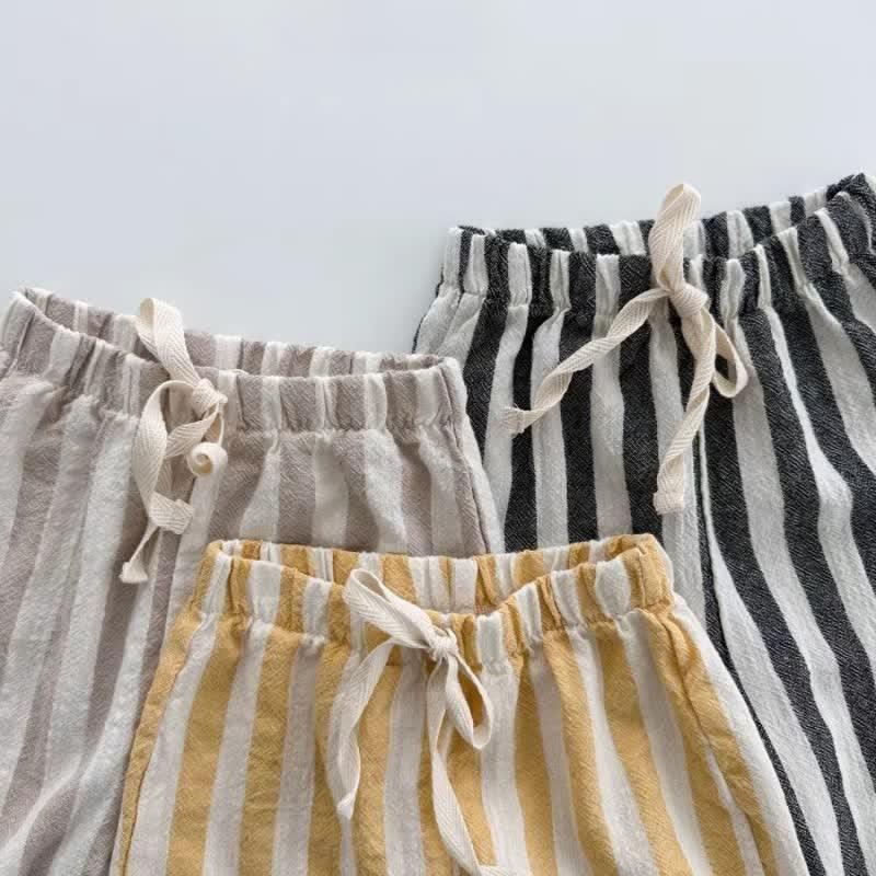 Baby Striped Drawstring Casual Pants-Diaper Reusable