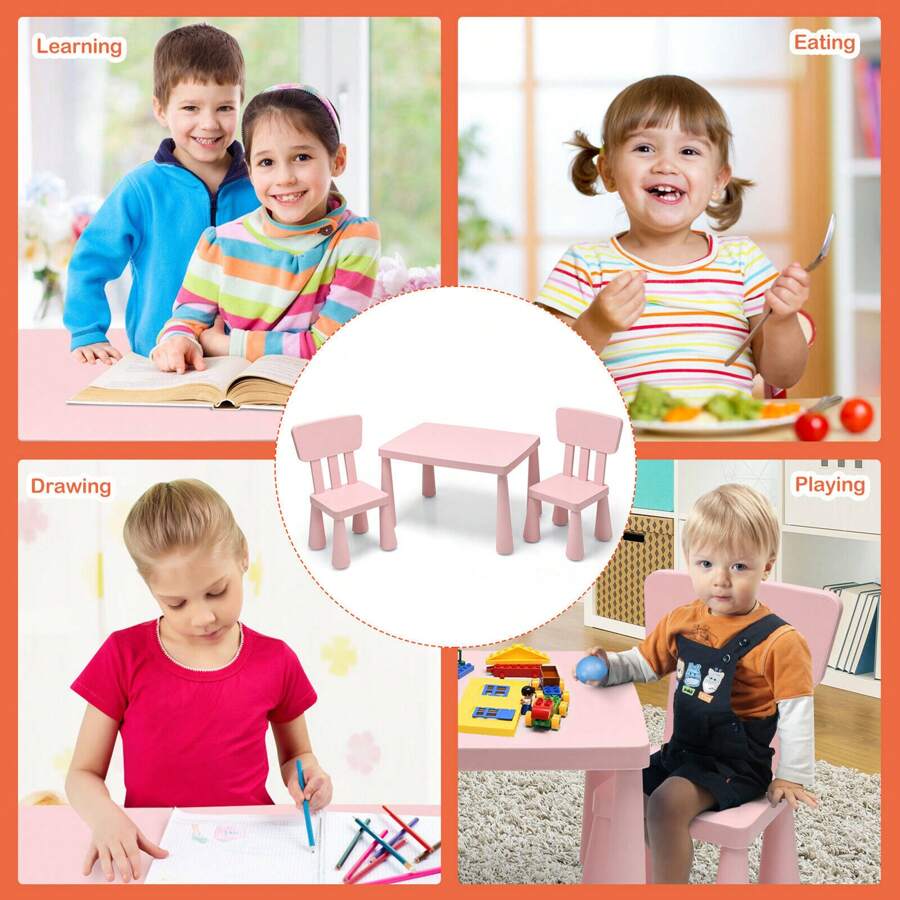 Homasis Kids Table & 2 Chairs Set Toddler Activity Play Dining Study Desk Baby Gift - Pink - View 6