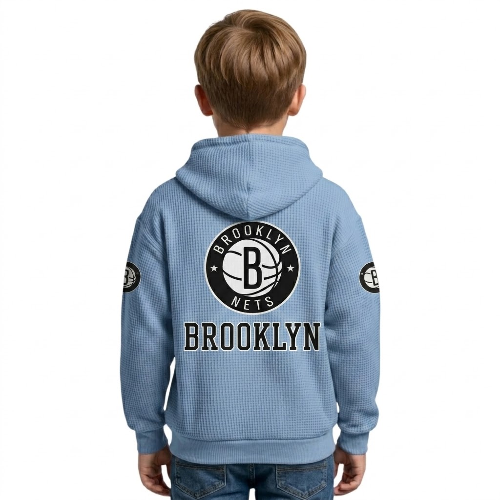 Brooklyn Nets EST 1967 Printed Waffle Quarter Zip Basketball Fan Hoodie For Kids