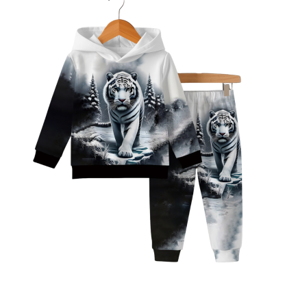 Tiger Print Sweatshirt And Pants Set For Toddler Boys