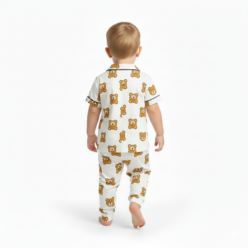 Cartoon Bear Print Casual Pajama Set For Boys