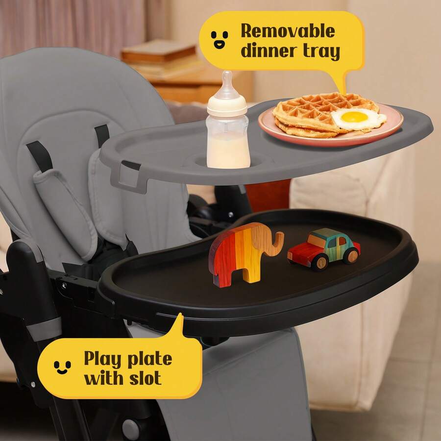 Baby High Chair6-In-1 Foldable Baby High Chair For 0-36 Months - 5 Height Adjustable Convertible Infant Toddler Feeding Chair, Removable Easy-Clean Tray & Locking Wheels, Soft PU Seat High Chair With Safety Harness, Multi-Stage High Chair For Home Dining, Travel & Small Spaces, Available In 6 Colors(The Best Christmas Gift For Children) - Dark Gray + Universal Wheel - View 8