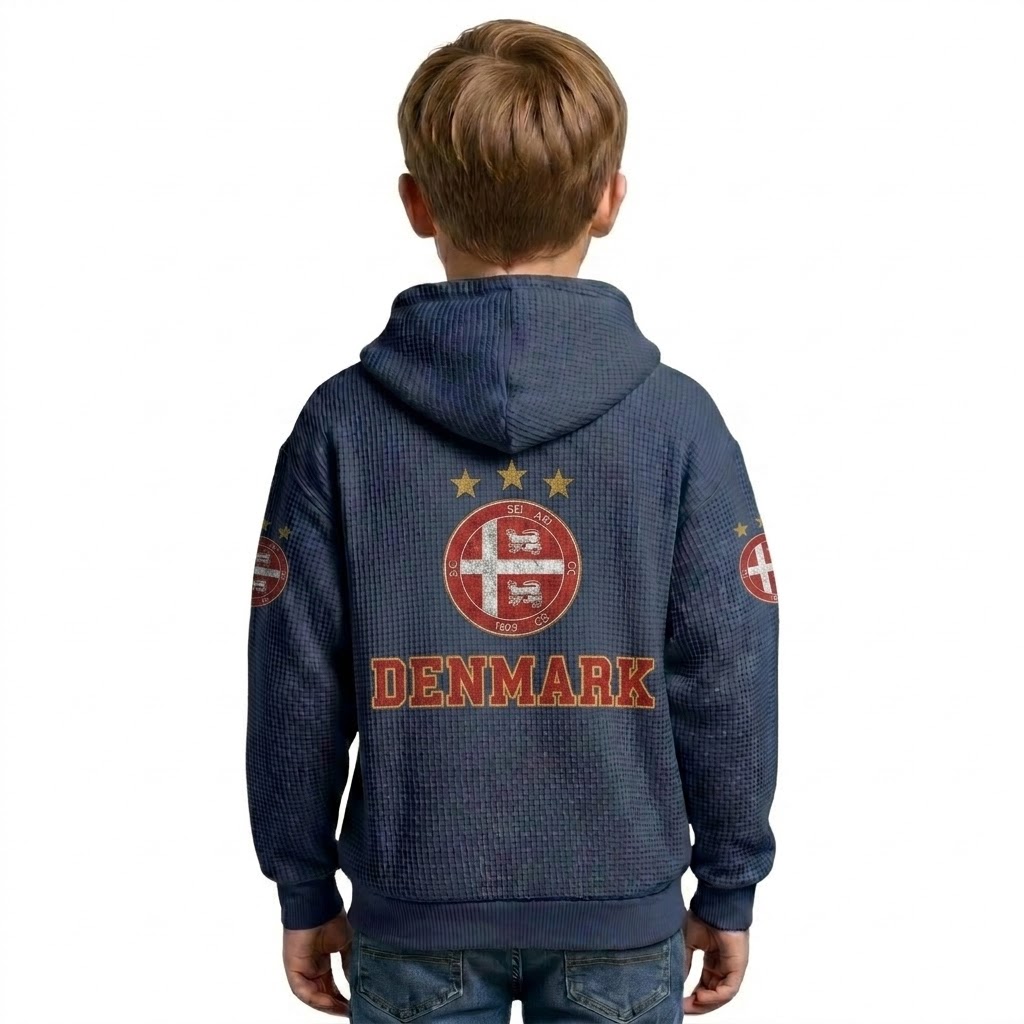 FIFA 2026 Denmark Printed Waffle Quarter Zip Football Fan Hoodie For Kids