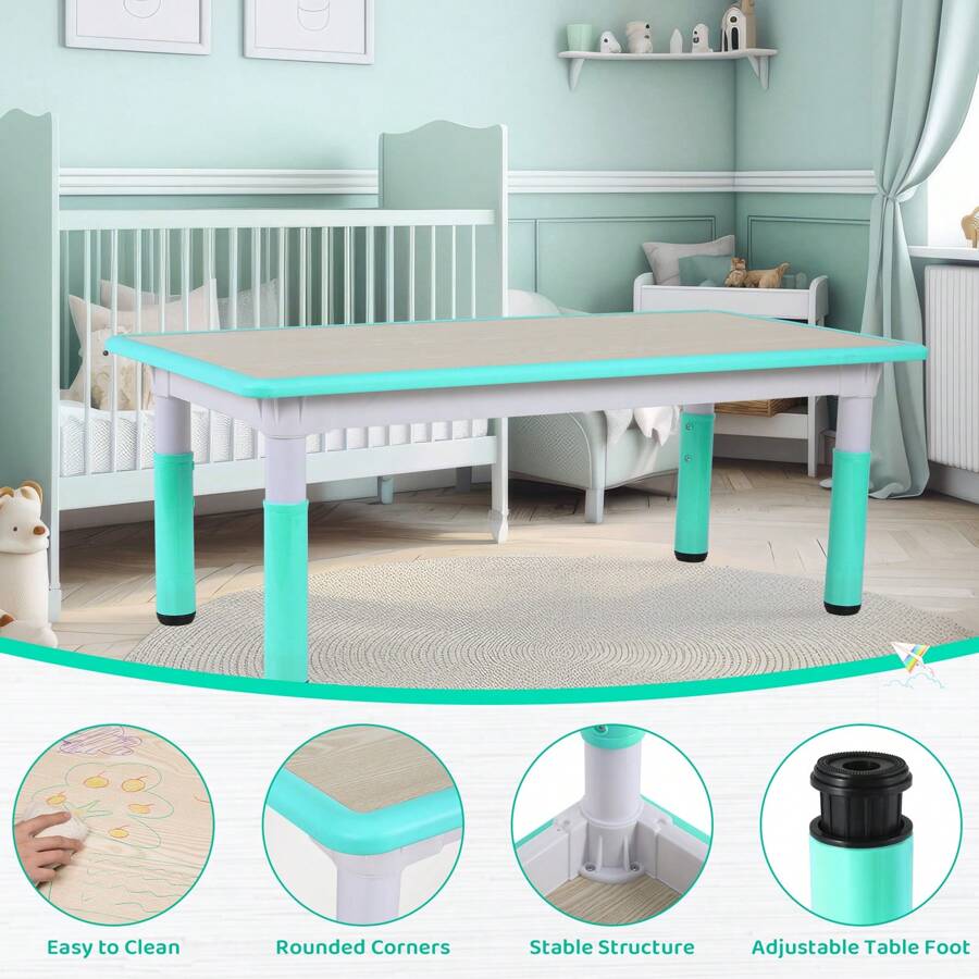 MAMIZO Kids Table And 6 Chairs Set, Height Adjustable Graffiti Table, Preschool Activity Art Craft Table, For Daycare Classroom Home Boys And Girls Age 3-12 - Robin Egg Blue - View 4
