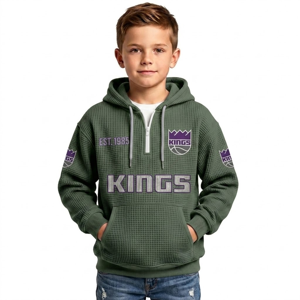 Sacramento Kings EST 1948 Printed Waffle Quarter Zip Basketball Fan Hoodie For Kids