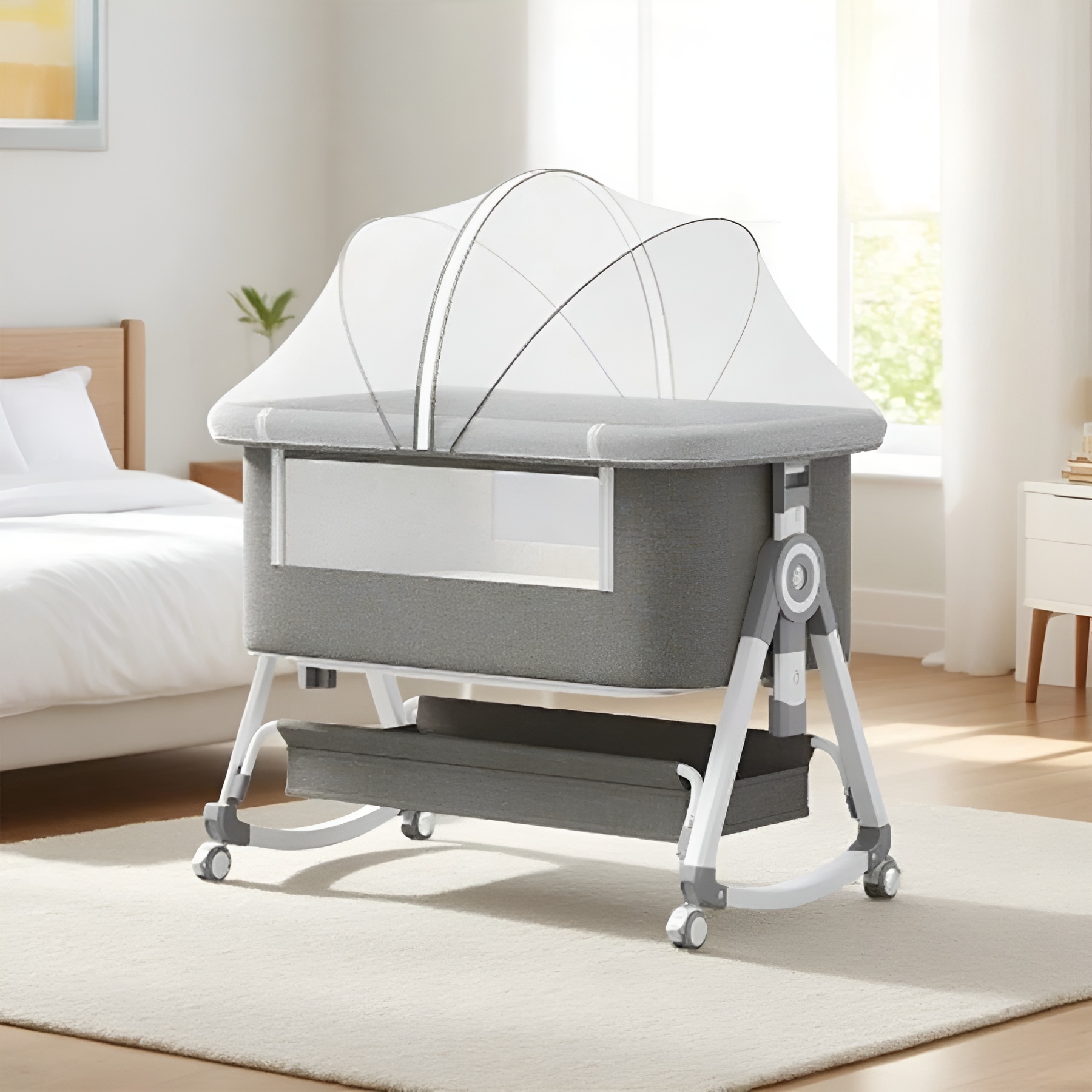 Portable Baby Bassinet And Bedside Sleeper With Rocking Mode For Newborn