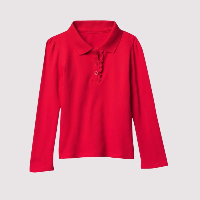 Girls Long Sleeve Ruffle Pique Polo