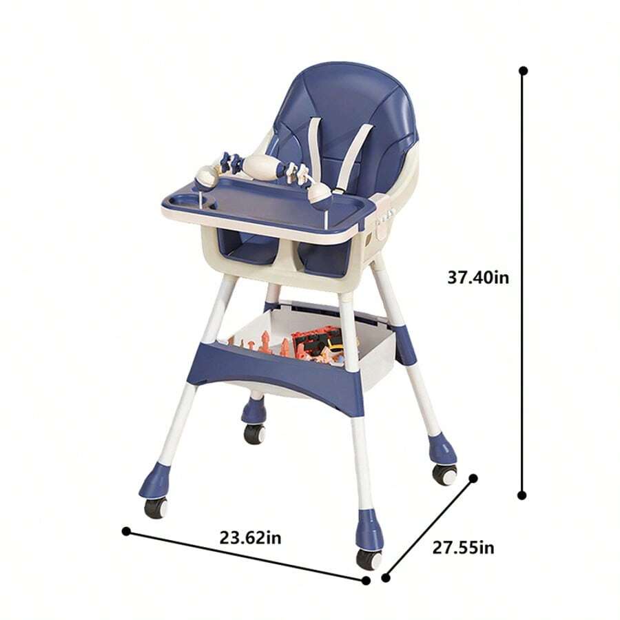 Virplik High Chair For Babies And Toddlers, Portable Multi-Functional Feeding Chair With Lock Wheels, Easy Clean Design, Comfortable Seat & Toy Storage Basket - Blue - View 4